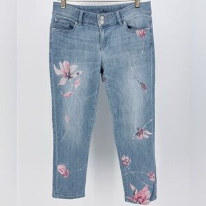 Floral Cropped Boyfriend Jeans SOHO Womens Size 6 Boho Stretch Denim